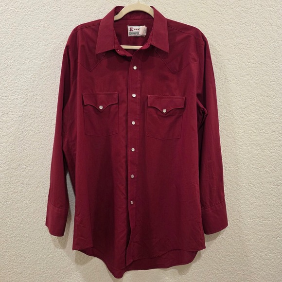 H Bar C Other - VTG H Bar C California Ranchwear Western Shirt Mens 16.5x34 Burgundy Pearl Snap